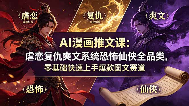 (19060期)AI漫画推文课:虐恋复仇爽文系统恐怖仙侠全品类,零基础快速上手爆款图文赛道网创吧-网创项目资源站-副业项目-创业项目-搞钱项目网创吧