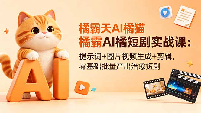 （18542期）橘霸天AI橘猫短剧实战课：提示词+图片视频生成+剪辑，零基础批量产出治愈短剧网创吧-网创项目资源站-副业项目-创业项目-搞钱项目网创吧