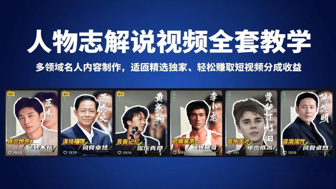 (18205期)人物志解说视频全套教学,多领域名人内容制作,适配精选独家,轻松赚取短视频分成收益网创吧-网创项目资源站-副业项目-创业项目-搞钱项目网创吧