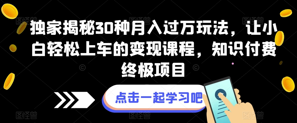 独家揭秘30种月入过万玩法,让小白轻松上车的变现课程,知识付费终极项目【揭秘】网创吧-网创项目资源站-副业项目-创业项目-搞钱项目网创吧
