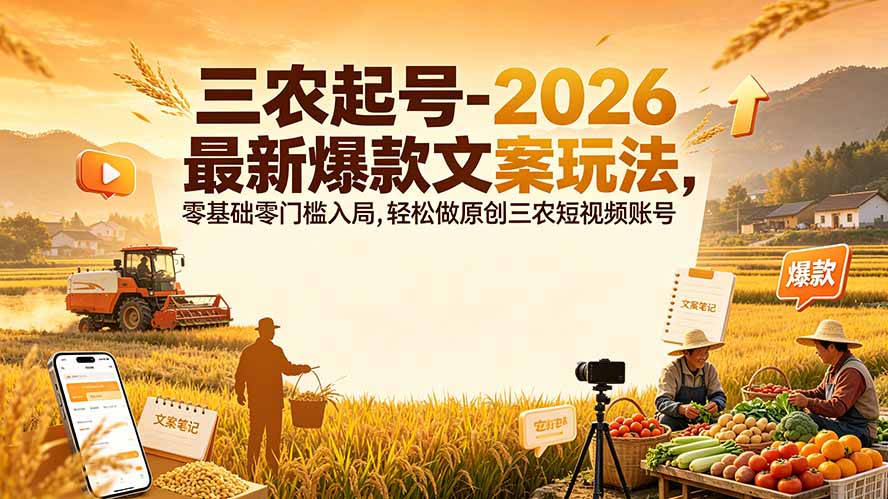 (19537期)三农起号-2026 最新爆款文案玩法,零基础零门槛入局,轻松做原创三农短视频账号网创吧-网创项目资源站-副业项目-创业项目-搞钱项目网创吧