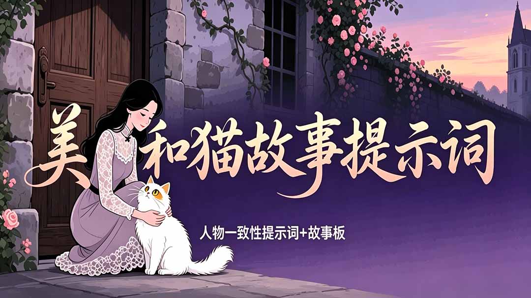 (18909期)美女和猫故事提示词,人物一致性提示词+故事板网创吧-网创项目资源站-副业项目-创业项目-搞钱项目网创吧