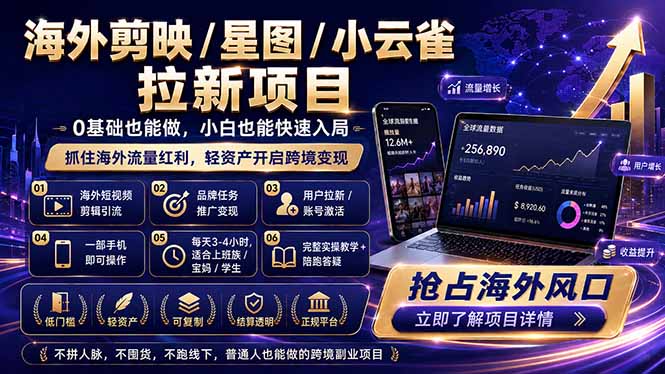 (18567期)海外剪映 / 星图 / 小云雀拉新项目 普通人也能上手的跨境流量变现副业网创吧-网创项目资源站-副业项目-创业项目-搞钱项目网创吧