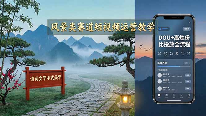 (17992期)风景类赛道短视频运营教学:诗词文学中式美学,新号养号对标账号定位,DOU+高性价比投放全流程网创吧-网创项目资源站-副业项目-创业项目-搞钱项目网创吧