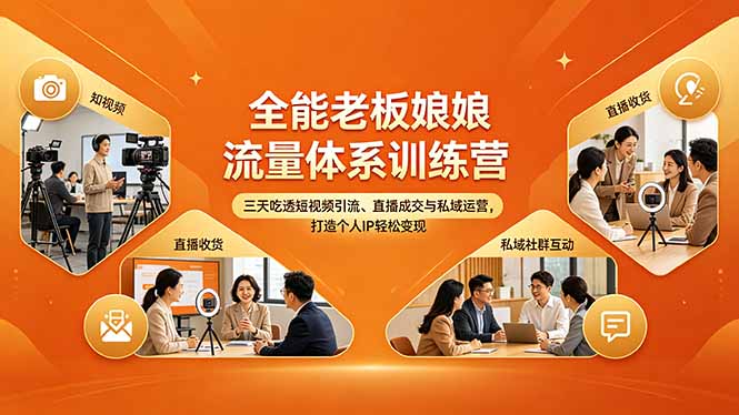 (18187期)全能老板娘流量体系训练营,三天吃透短视频引流、直播成交与私域运营,打造个人IP轻松变现网创吧-网创项目资源站-副业项目-创业项目-搞钱项目网创吧