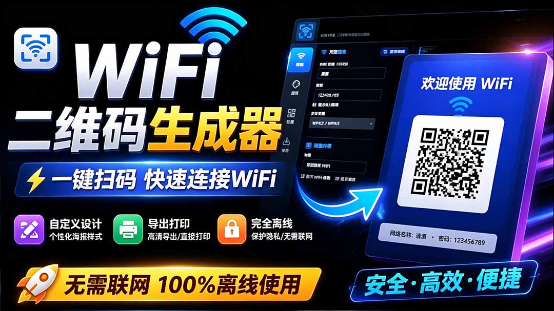 (19566期)完全离线使用!WiFi二维码生成器,一键扫码快速连接WiFi,支持自定义风格导出 WiFi二维码生成器网创吧-网创项目资源站-副业项目-创业项目-搞钱项目网创吧