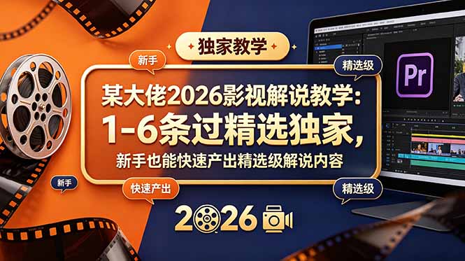 （18946期）某大佬2026影视解说教学：1-6条过精选独家，新手也能快速产出精选级解说内容网创吧-网创项目资源站-副业项目-创业项目-搞钱项目网创吧