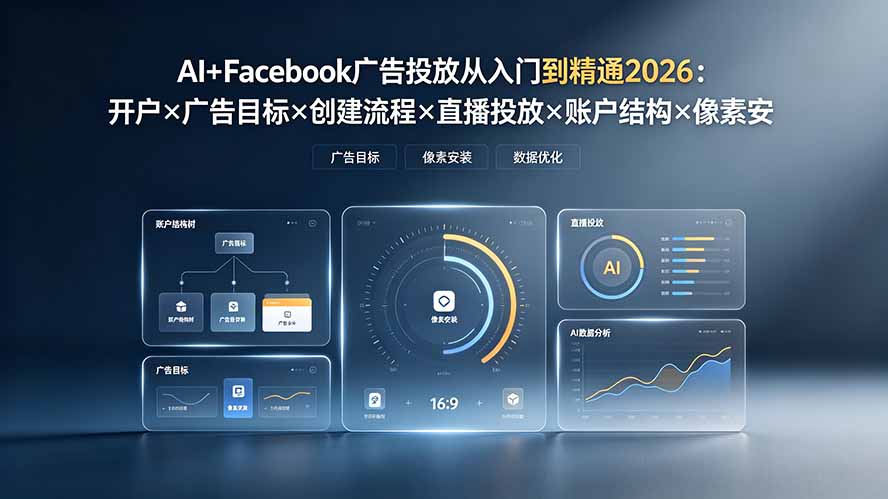 (19465期)AI+Facebook广告投放从入门到精通2026:开户×广告目标×创建流程×直播投放×账户结构×像素安装×AI赋能网创吧-网创项目资源站-副业项目-创业项目-搞钱项目网创吧