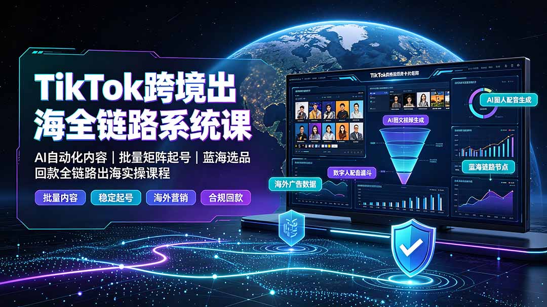 （19425期）TikTok跨境出海全链路系统课-2026年7月：AI自动化内容｜批量矩阵起号｜蓝海选品回款全链路出海实操课程网创吧-网创项目资源站-副业项目-创业项目-搞钱项目网创吧