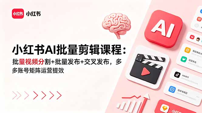 （18959期）小红书AI批量剪辑课程：批量视频分割+批量发布+交叉发布，多账号矩阵运营提效网创吧-网创项目资源站-副业项目-创业项目-搞钱项目网创吧