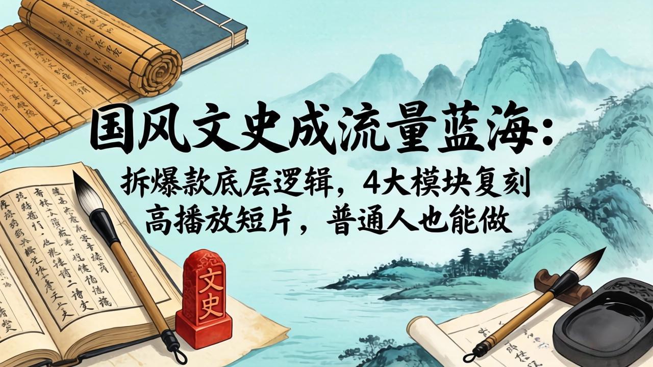 (18227期)国风文史成流量蓝海:拆爆款底层逻辑,4大模块复刻高播放短片,普通人也能做网创吧-网创项目资源站-副业项目-创业项目-搞钱项目网创吧