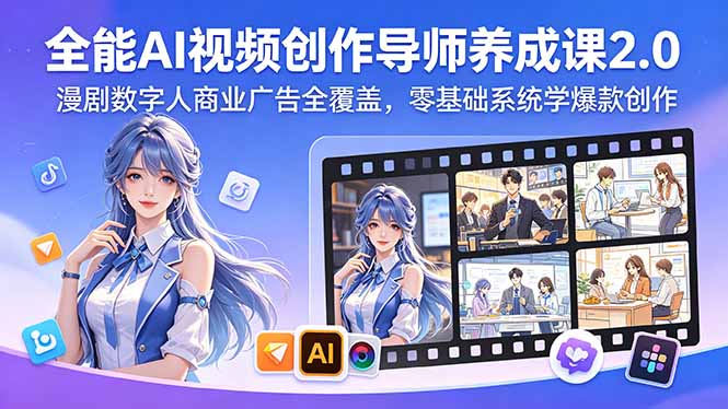 (18505期)全能AI视频创作导师养成课2.0,漫剧数字人商业广告全覆盖,零基础系统学爆款创作网创吧-网创项目资源站-副业项目-创业项目-搞钱项目网创吧