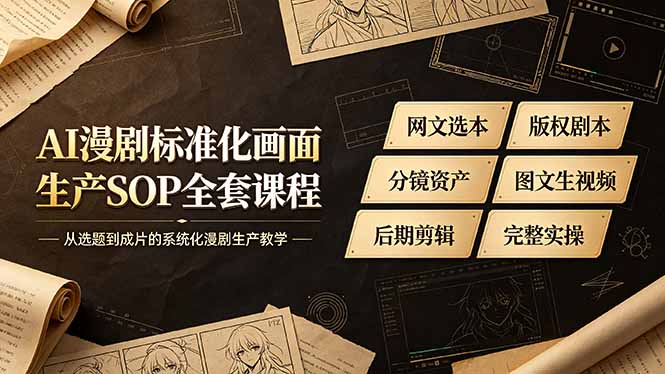 (19199期)AI漫剧标准化画面生产SOP全套课程,网文选本版权剧本分镜资产全覆盖,图文生视频后期剪辑完整实操教学网创吧-网创项目资源站-副业项目-创业项目-搞钱项目网创吧