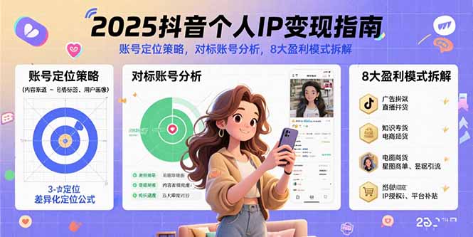 (15711期)2025抖音个人IP变现指南,账号定位策略,对标账号分析,8大盈利模式拆解网创吧-网创项目资源站-副业项目-创业项目-搞钱项目网创吧