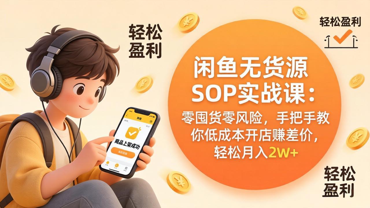 (17838期)闲鱼无货源SOP实战课:零囤货零风险,手把手教你低成本开店赚差价,轻松月入2w+网创吧-网创项目资源站-副业项目-创业项目-搞钱项目网创吧