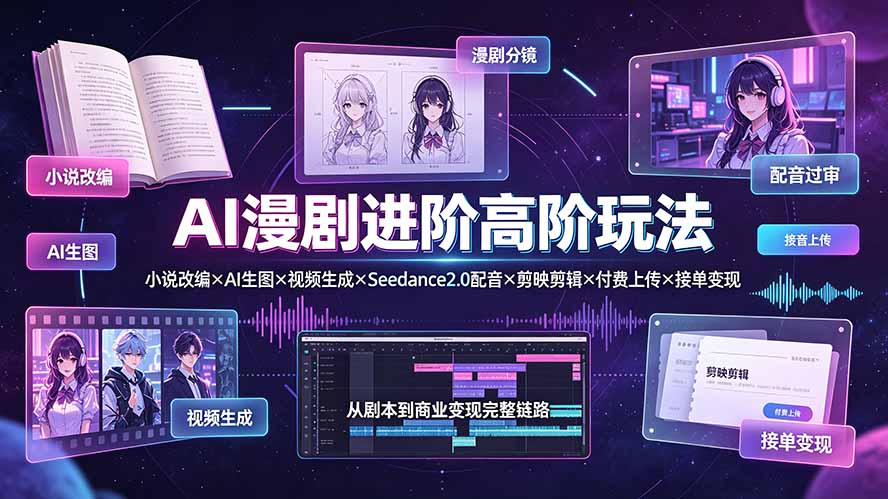 (19430期)AI漫剧进阶高阶玩法:小说改编×AI生图×视频生成×Seedance2.0配音×剪映剪辑×付费上传×接单变现网创吧-网创项目资源站-副业项目-创业项目-搞钱项目网创吧