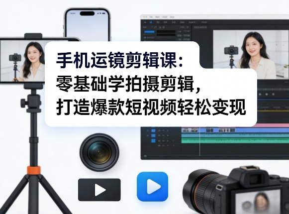 手机运镜剪辑课:零基础学拍摄剪辑,打造爆款短视频轻松变现网创吧-网创项目资源站-副业项目-创业项目-搞钱项目网创吧