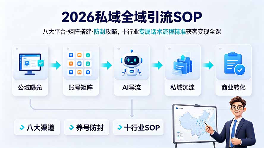 (19248期) 2026私域全域引流SOP|八大平台·矩阵搭建·防封攻略,十行业专属话术流程精准获客变现全课网创吧-网创项目资源站-副业项目-创业项目-搞钱项目网创吧