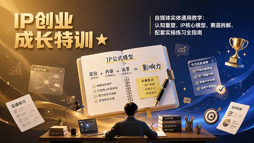 （19567期）IP创业成长特训★自媒体实体通用教学：认知重塑、IP核心模型、赛道拆解、配套实操练习全指南网创吧-网创项目资源站-副业项目-创业项目-搞钱项目网创吧