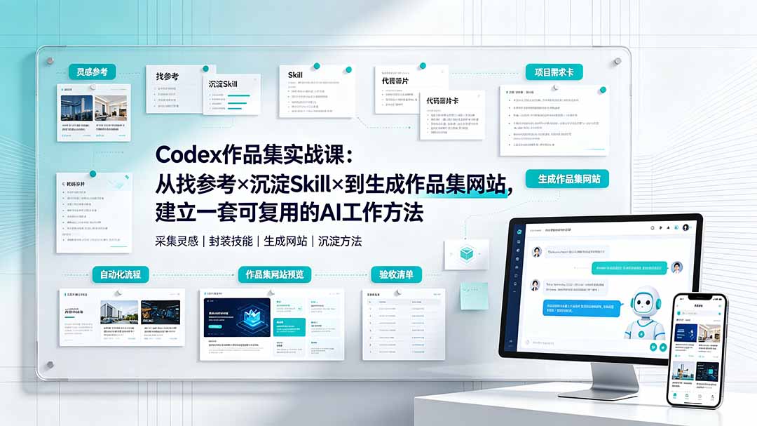 (19361期)Codex作品集实战课:从找参考×沉淀Skill×到生成作品集网站,建立一套可复用的AI工作方法网创吧-网创项目资源站-副业项目-创业项目-搞钱项目网创吧
