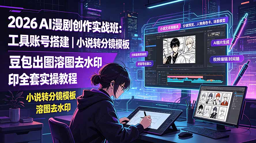 (19433期)2026AI漫剧创作实战班:工具账号搭建|小说转分镜模板|豆包出图溶图去水印全套实操教程网创吧-网创项目资源站-副业项目-创业项目-搞钱项目网创吧