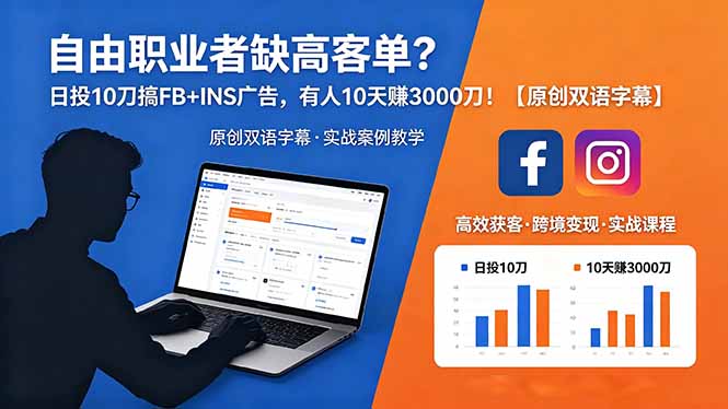 (18489期)自由职业者缺高客单?日投 10 刀搞 FB+INS 广告,有人 10 天赚 3000 刀!【原创双语字幕】网创吧-网创项目资源站-副业项目-创业项目-搞钱项目网创吧