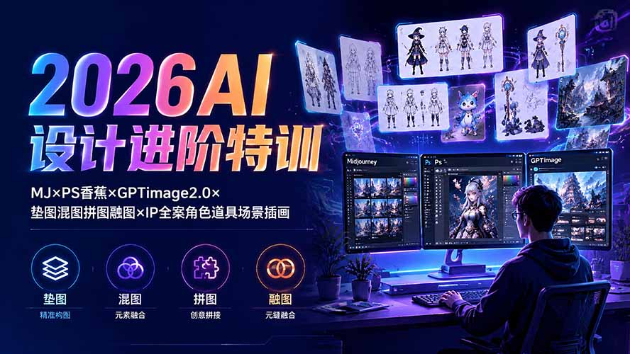 (19569期)2026AI设计进阶特训:MJ×PS香蕉×GPTimage2.0×垫图混图拼图融图×IP全案角色道具场景插画网创吧-网创项目资源站-副业项目-创业项目-搞钱项目网创吧