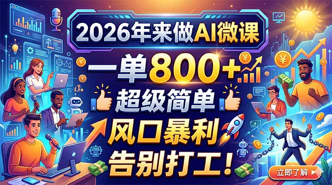 (18195期)2026年来做AI微课,一单800+,超级简单,风口暴利,告别打工!网创吧-网创项目资源站-副业项目-创业项目-搞钱项目网创吧