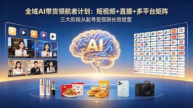(18593期)全域AI带货领航者计划:短视频+直播+多平台矩阵,三大阶段从起号变现到长效经营网创吧-网创项目资源站-副业项目-创业项目-搞钱项目网创吧
