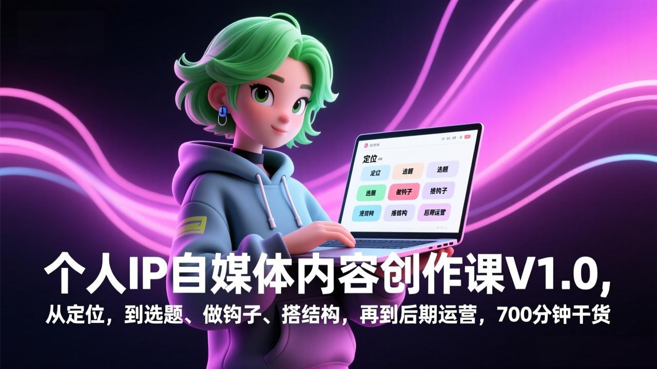 (17331期)个人IP自媒体内容创作课V1.0,从定位,到选题、做钩子、搭结构,再到后期运营,700分钟干货网创吧-网创项目资源站-副业项目-创业项目-搞钱项目网创吧