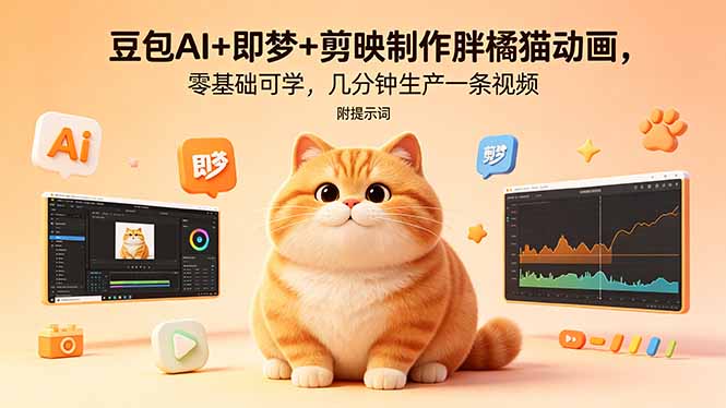 (18431期)豆包AI+即梦+剪映制作胖橘猫动画,零基础可学,几分钟生产一条视频,附提示词网创吧-网创项目资源站-副业项目-创业项目-搞钱项目网创吧