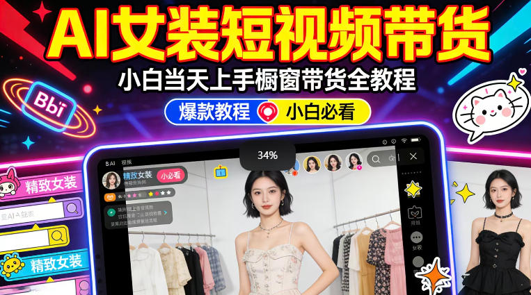 AI女装短视频橱窗带货：小白零门槛当天上手，高佣金爆款轻松賺！网创吧-网创项目资源站-副业项目-创业项目-搞钱项目网创吧