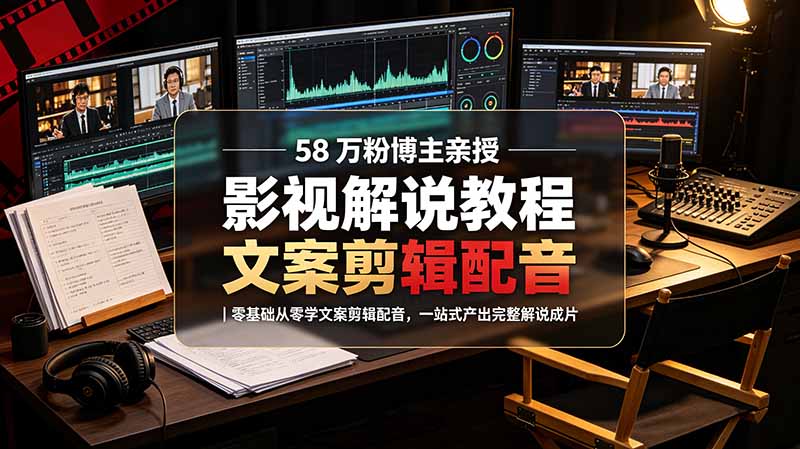 (19160期)58 万粉博主荧幕春秋亲授影视解说教程|零基础从零学文案剪辑配音,一站式产出完整解说成片网创吧-网创项目资源站-副业项目-创业项目-搞钱项目网创吧