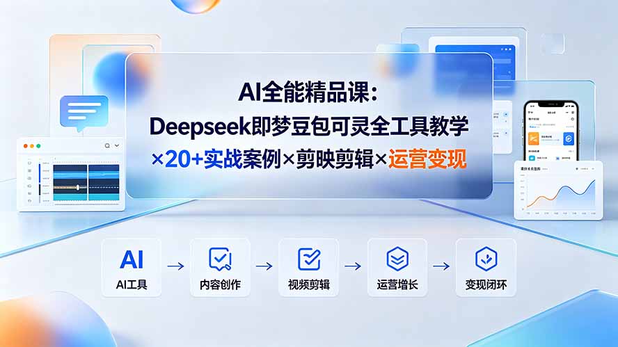 (19278期)AI全能精品课:Deepseek即梦豆包可灵全工具教学×20+实战案例×剪映剪辑×运营变现网创吧-网创项目资源站-副业项目-创业项目-搞钱项目网创吧