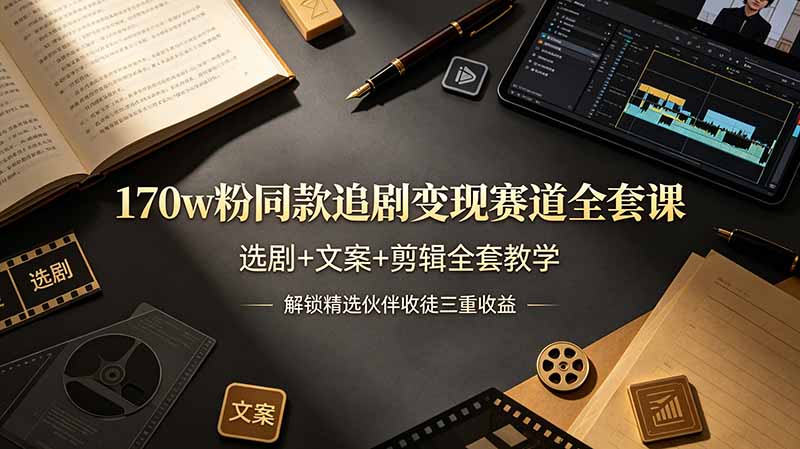 (19168期)170w粉博主同款追剧变现赛道全套课-更新,选剧+文案+剪辑全套教学,解锁精选伙伴收徒三重收益网创吧-网创项目资源站-副业项目-创业项目-搞钱项目网创吧