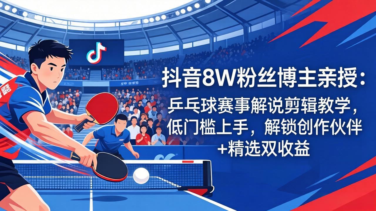 (18069期)抖音8W粉丝博主亲授:乒乓球赛事解说剪辑教学,低门槛上手,解锁创作伙伴+精选双收益网创吧-网创项目资源站-副业项目-创业项目-搞钱项目网创吧