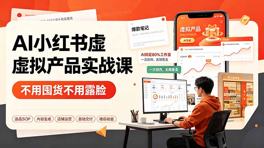 （19314期）AI小红书虚拟产品实战课-更新：不用囤货不用露脸，AI搞定80%工作量，一次创作无限售卖睡后收益网创吧-网创项目资源站-副业项目-创业项目-搞钱项目网创吧