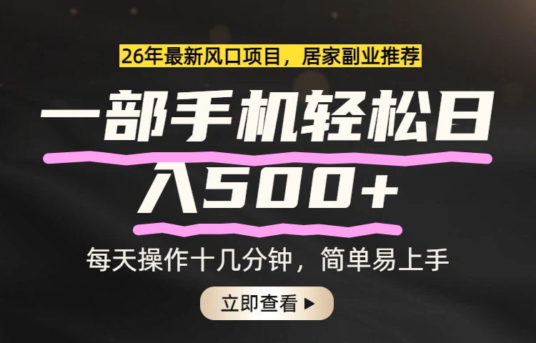 (17680期)26年居家副业首选,一部手机轻松日入500+,长期稳定可做网创吧-网创项目资源站-副业项目-创业项目-搞钱项目网创吧