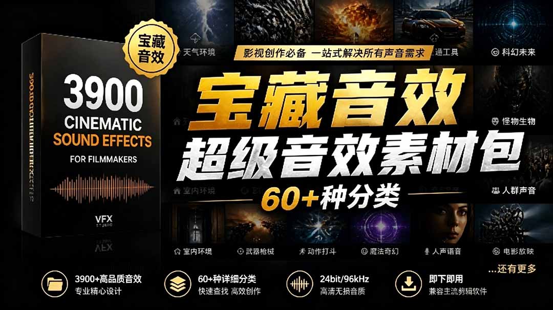 (18660期)宝藏音效合集包!60+多种音效分类,共计3900个,分类清晰,全中文分类,高品质剪辑音效素材包网创吧-网创项目资源站-副业项目-创业项目-搞钱项目网创吧