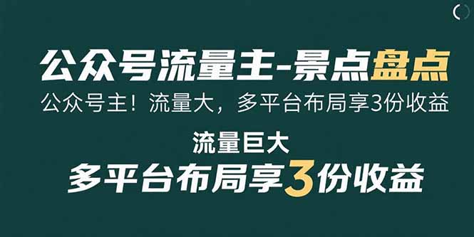 (15553期)公众号流量主-景点盘点 流量巨大 多平台布局享3份收益网创吧-网创项目资源站-副业项目-创业项目-搞钱项目网创吧