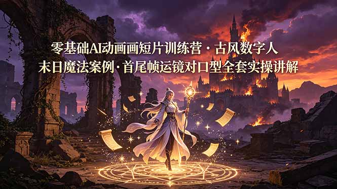 (19078期)零基础AI动画短片训练营,古风数字人末日魔法案例,首尾帧运镜对口型全套实操讲解网创吧-网创项目资源站-副业项目-创业项目-搞钱项目网创吧