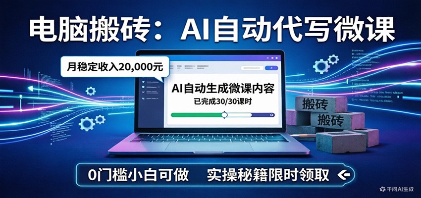 电脑搬砖AI自动代写微课,月稳定2W,0门槛小白可做,实操秘籍网创吧-网创项目资源站-副业项目-创业项目-搞钱项目网创吧