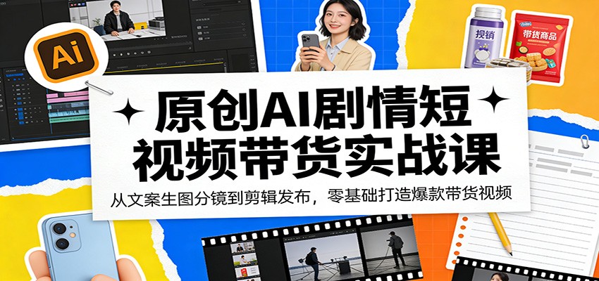原创AI剧情短视频带货实战课：从文案生图分镜到剪辑发布，零基础打造爆款带货视频网创吧-网创项目资源站-副业项目-创业项目-搞钱项目网创吧