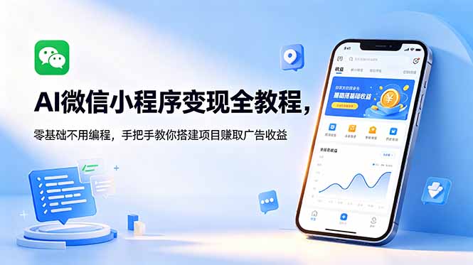 (18773期)AI微信小程序变现全教程,零基础不用编程,手把手教你搭建项目赚取广告收益网创吧-网创项目资源站-副业项目-创业项目-搞钱项目网创吧