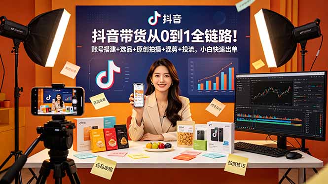 （18963期）抖音带货从0到1全链路！账号搭建+选品+原创拍摄+混剪+投流，小白快速出单网创吧-网创项目资源站-副业项目-创业项目-搞钱项目网创吧
