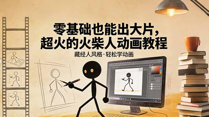 （17464期）零基础也能出大片，超火的火柴人动画教程（藏经人风格）网创吧-网创项目资源站-副业项目-创业项目-搞钱项目网创吧