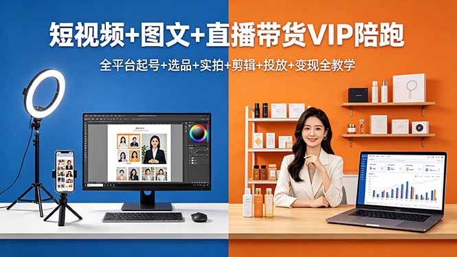 (18319期)短视频+图文+直播带货VIP陪跑,全平台起号+选品+实拍+剪辑+投放+变现全教学网创吧-网创项目资源站-副业项目-创业项目-搞钱项目网创吧