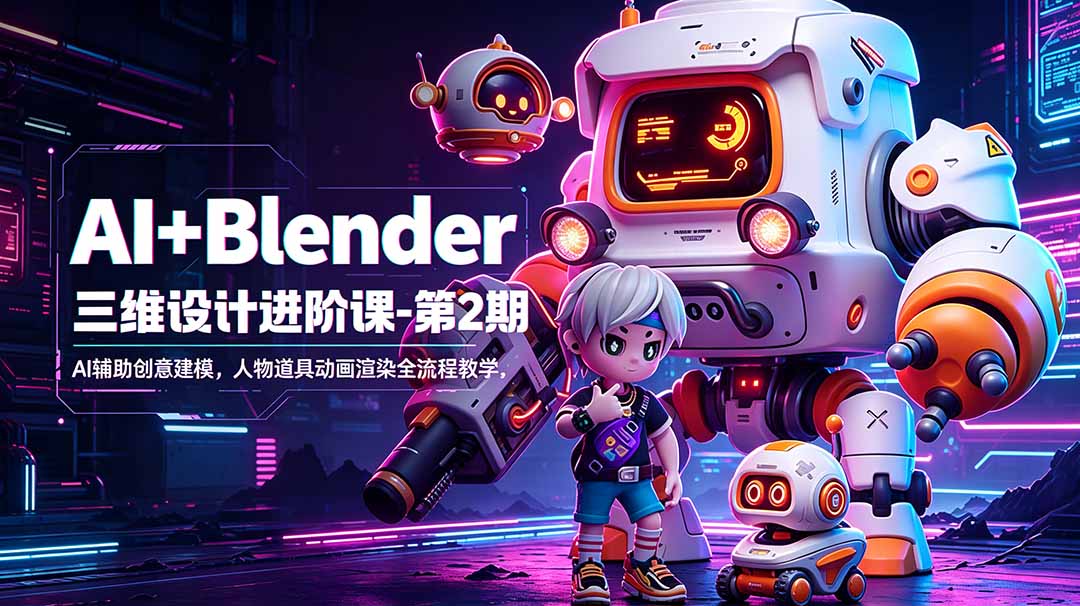 (18586期)AI+Blender三维设计进阶课-第2期:AI辅助创意建模,人物道具动画渲染全流程教学网创吧-网创项目资源站-副业项目-创业项目-搞钱项目网创吧
