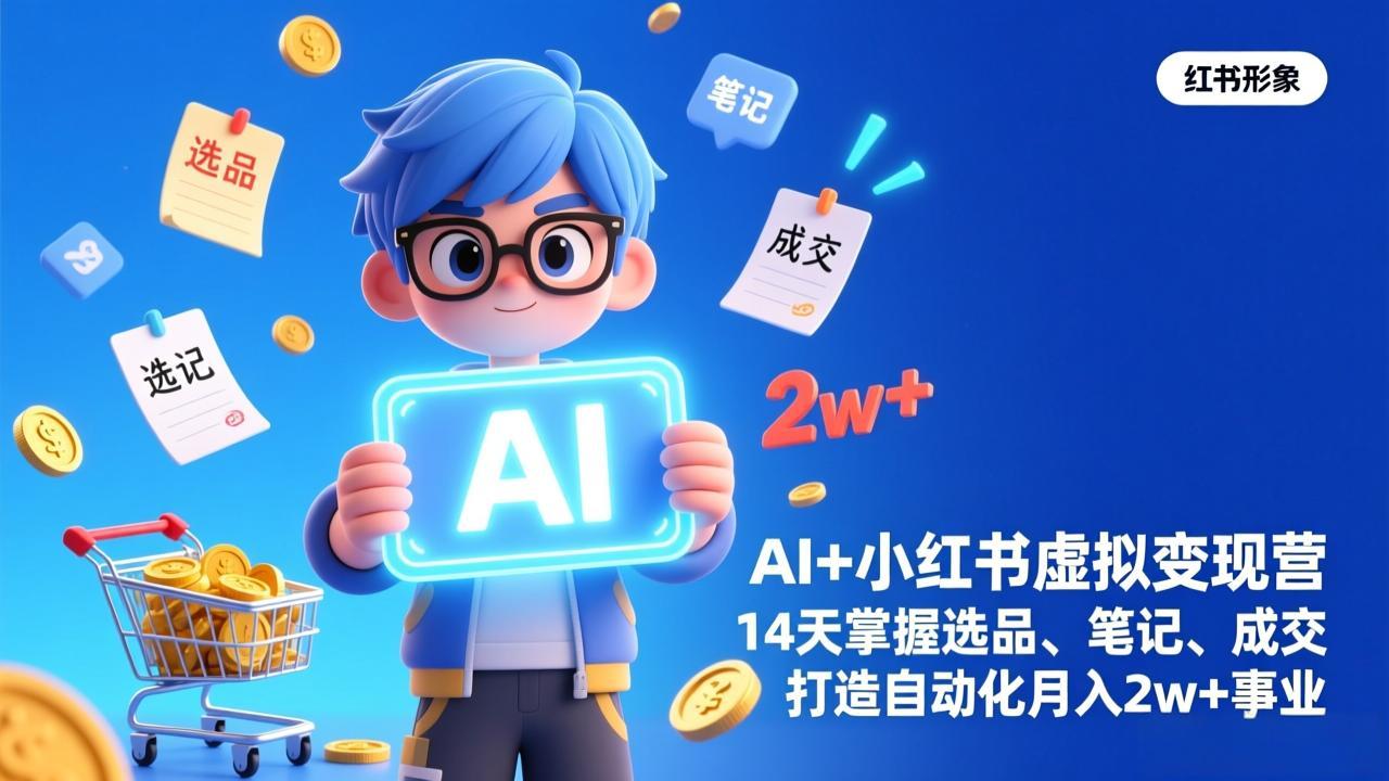 (17332期)AI+小红书虚拟变现营(完结),14天掌握选品、笔记、成交,打造自动化月入2w+事业网创吧-网创项目资源站-副业项目-创业项目-搞钱项目网创吧