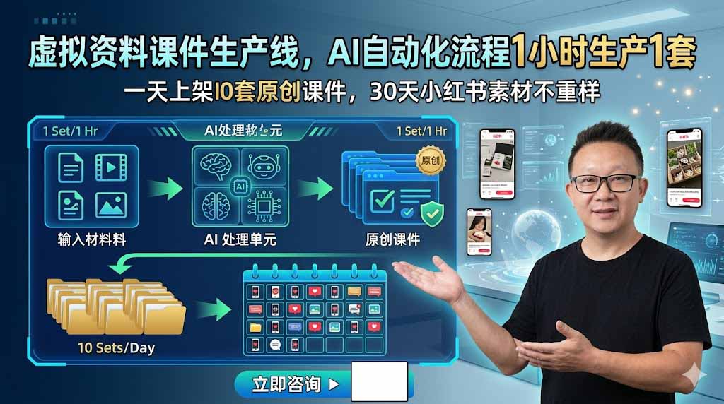 （19091期）虚拟资料课件生产线，AI自动化流程1小时生产1套，一天上架10套原创课件，30天小红书素材不重样网创吧-网创项目资源站-副业项目-创业项目-搞钱项目网创吧